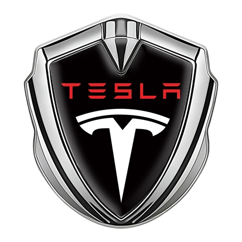 Tesla Fender Metal Domed Emblem Silver Black Theme White Classic Logo