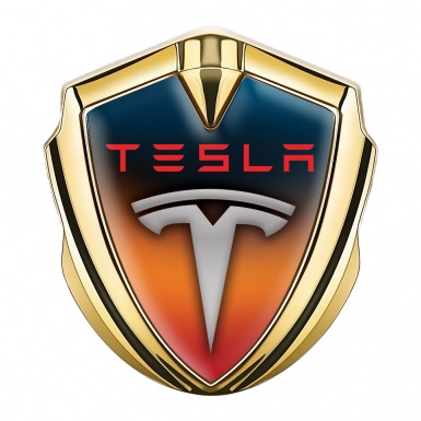 Tesla Bodyside Domed Emblem Gold Colorful Template Grey Classic Logo