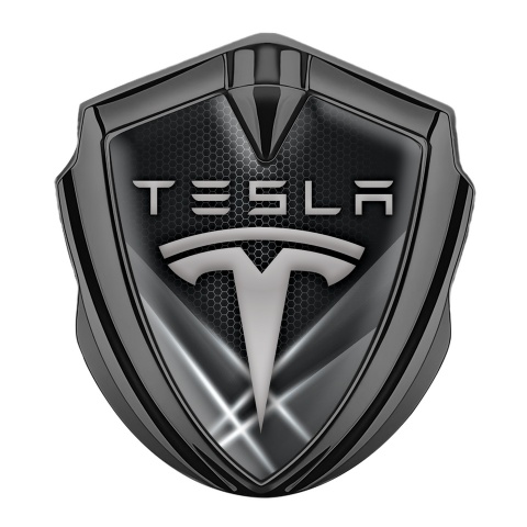 Tesla Bodyside Badge Self Adhesive Graphite Grey Hex Outer Glow Effect