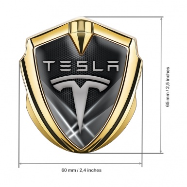 Tesla Bodyside Badge Self Adhesive Gold Grey Hex Outer Glow Effect