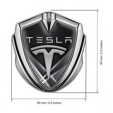 Tesla Bodyside Badge Self Adhesive Silver Grey Hex Outer Glow Effect