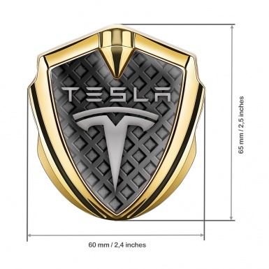 Tesla Tuning Emblem Self Adhesive Gold Grey Mesh Theme Classic Logo