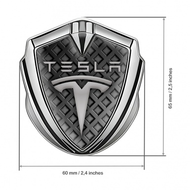 Tesla Tuning Emblem Self Adhesive Silver Grey Mesh Theme Classic Logo