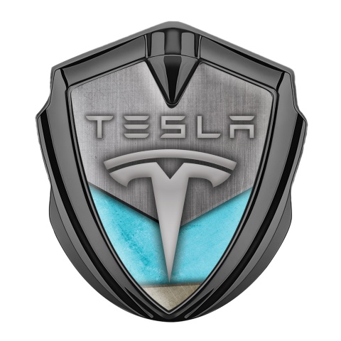 Tesla Tuning Emblem Self Adhesive Graphite Grey Persian Blue Theme Variant