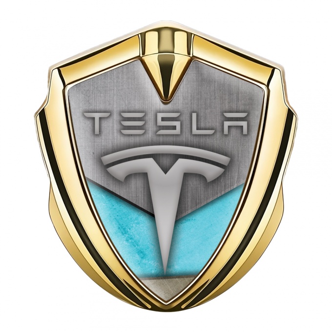 Tesla Tuning Emblem Self Adhesive Gold Grey Persian Blue Theme Variant