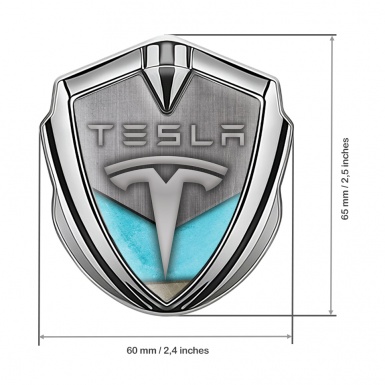 Tesla Tuning Emblem Self Adhesive Silver Grey Persian Blue Theme Variant