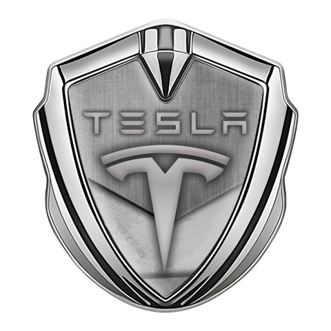 Tesla Trunk Emblem Badge Silver Grey Themed Gradient Logo Variant