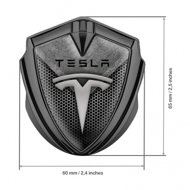 Tesla Trunk Metal Emblem Badge Graphite Light Honeycomb Stone Crest Design