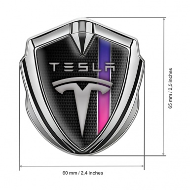 Tesla Bodyside Domed Emblem Silver Black Carbon Dark Lavender Stripe