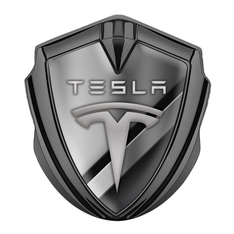 Tesla 3D Car Metal Domed Emblem Graphite Metallic Slabs Gradient Motif