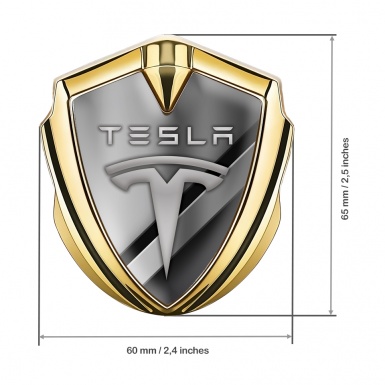 Tesla 3D Car Metal Domed Emblem Gold Metallic Slabs Gradient Motif