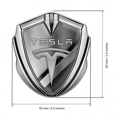 Tesla 3D Car Metal Domed Emblem Silver Metallic Slabs Gradient Motif
