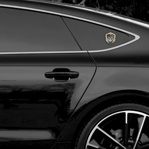Tesla Fender Emblem Badge Gold Blue V Shape Effect Grey Logo