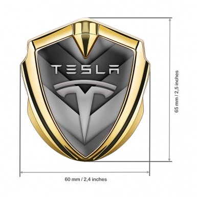 Tesla Fender Emblem Badge Gold Grey V Shaped Elements Edition