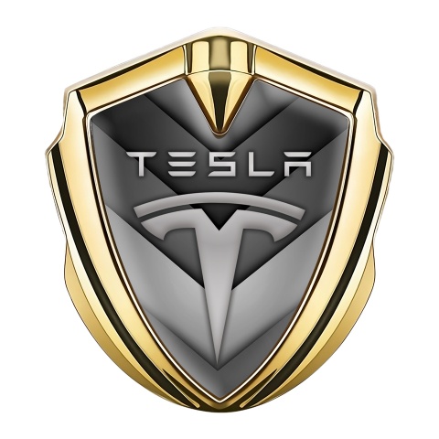 Tesla Fender Emblem Badge Gold Grey V Shaped Elements Edition