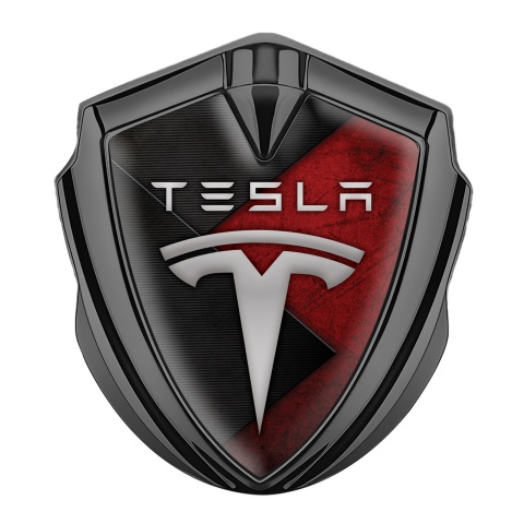 Tesla Fender Metal Domed Emblem Graphite Scratched Red Elements Design