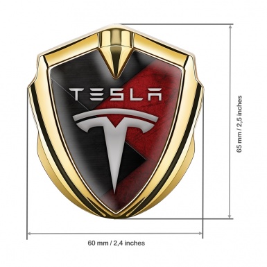 Tesla Fender Metal Domed Emblem Gold Scratched Red Elements Design