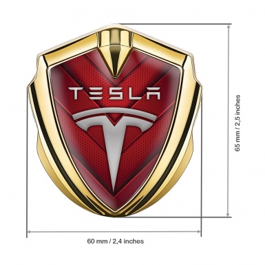 Tesla Bodyside Domed Emblem Gold Red Hex V Shaped Elements Edition