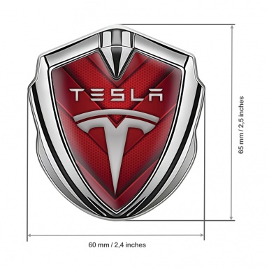 Tesla Bodyside Domed Emblem Silver Red Hex V Shaped Elements Edition