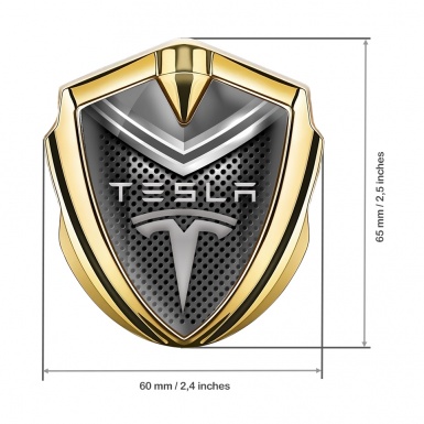 Tesla Bodyside Badge Self Adhesive Gold Metal Grate Grey Crest Design