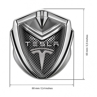 Tesla Bodyside Badge Self Adhesive Silver Metal Grate Grey Crest Design