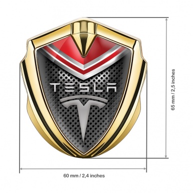 Tesla Tuning Emblem Self Adhesive Gold Metal Grate Red Crest Motif