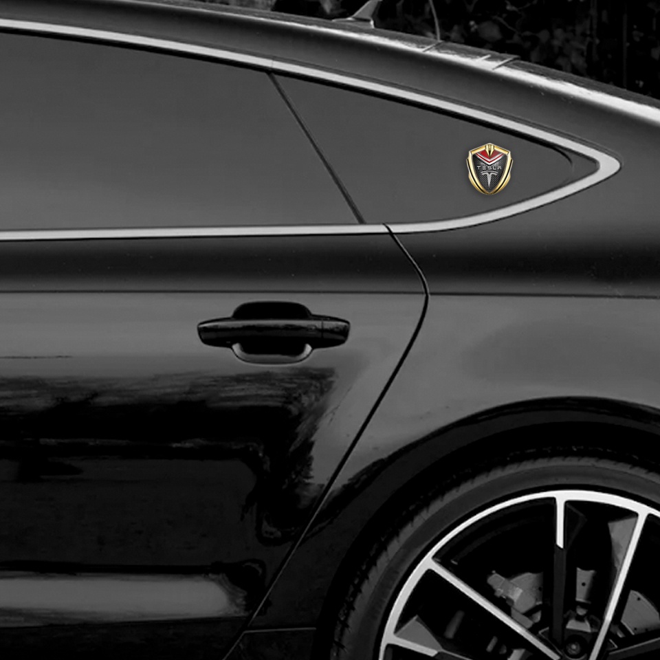 Tesla Tuning Emblem Self Adhesive Gold Metal Grate Red Crest Motif ...