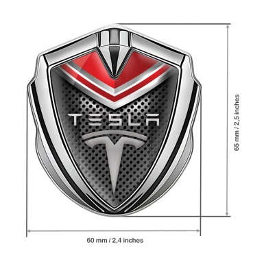 Tesla Tuning Emblem Self Adhesive Silver Metal Grate Red Crest Motif