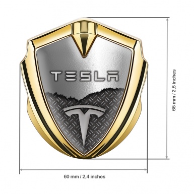 Tesla Fender Emblem Badge Gold Industrial Grate Torn Metal Motif