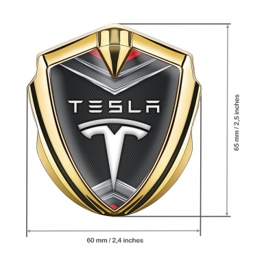 Tesla 3D Car Metal Domed Emblem Gold Fine Metal Mesh Chrome Elements