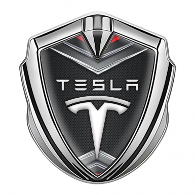 Tesla 3D Car Metal Domed Emblem Silver Fine Metal Mesh Chrome Elements