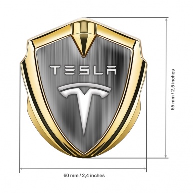 Tesla Bodyside Badge Self Adhesive Gold Horizontal Strokes Grey Motif