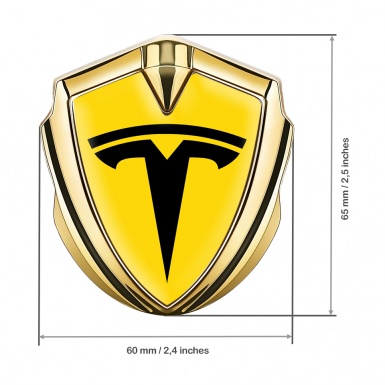Tesla Tuning Emblem Self Adhesive Gold Yellow Base Black Logo Design