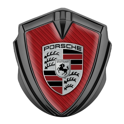 Porsche Metal Emblem Self Adhesive Graphite Red Carbon Classic Color Logo
