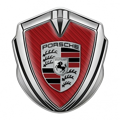 Porsche Metal Emblem Self Adhesive Silver Red Carbon Classic Color Logo