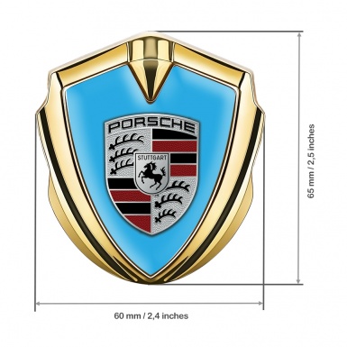 Porsche Bodyside Badge Self Adhesive Gold Persian Blue Base Color Logo
