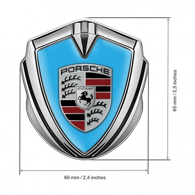 Porsche Bodyside Badge Self Adhesive Silver Persian Blue Base Color Logo