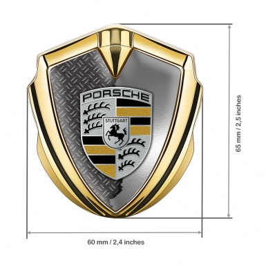 Porsche Trunk Metal Emblem Badge Gold Half Torn Steel Black Yellow Logo