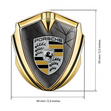 Porsche Metal Emblem Self Adhesive Gold Dark Mosaic Black Yellow Logo