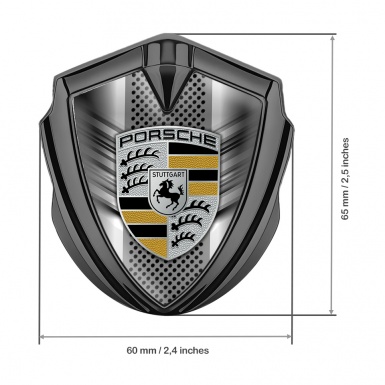 Porsche 3D Car Metal Domed Emblem Graphite Front Grille Black Yellow Logo