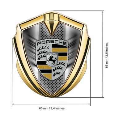 Porsche 3D Car Metal Domed Emblem Gold Front Grille Black Yellow Logo