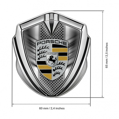 Porsche 3D Car Metal Domed Emblem Silver Front Grille Black Yellow Logo