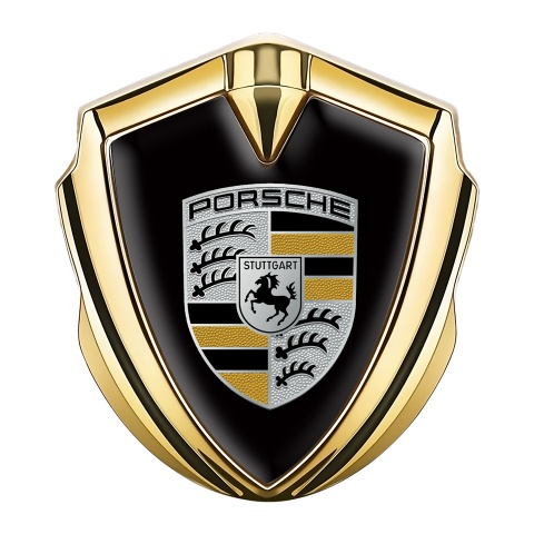 Porsche Bodyside Badge Self Adhesive Gold Black Base Yellow Elements