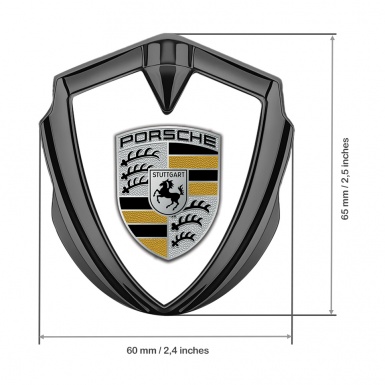 Porsche Tuning Emblem Self Adhesive Graphite White Base Yellow Elements