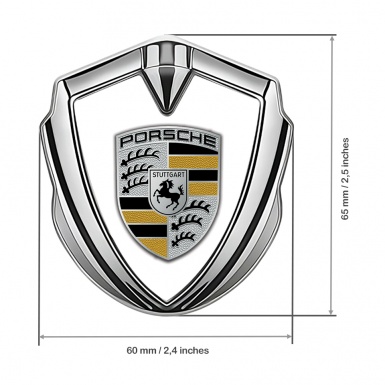 Porsche Tuning Emblem Self Adhesive Silver White Base Yellow Elements