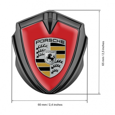 Porsche Fender Metal Domed Emblem Graphite Red Base Color Elements