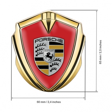 Porsche Fender Metal Domed Emblem Gold Red Base Color Elements