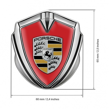 Porsche Fender Metal Domed Emblem Silver Red Base Color Elements