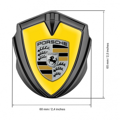 Porsche Trunk Metal Emblem Badge Graphite Yellow Base Color Details Design