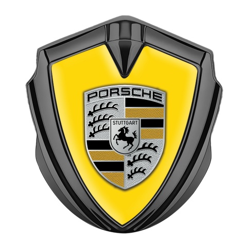 Porsche Trunk Metal Emblem Badge Graphite Yellow Base Color Details Design